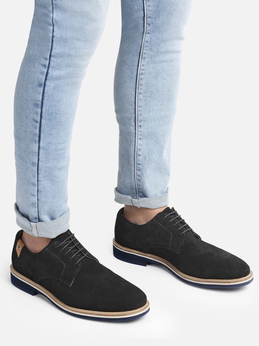 Genuine Leather Lightweight Comfort Insole Lace-up Black Suede