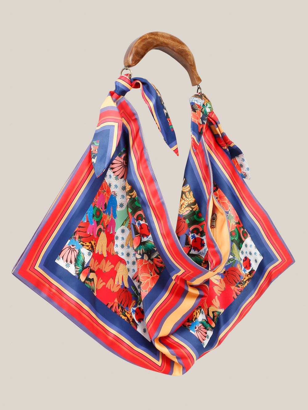 FLAMINGO Satin Bag with Mango wood handle