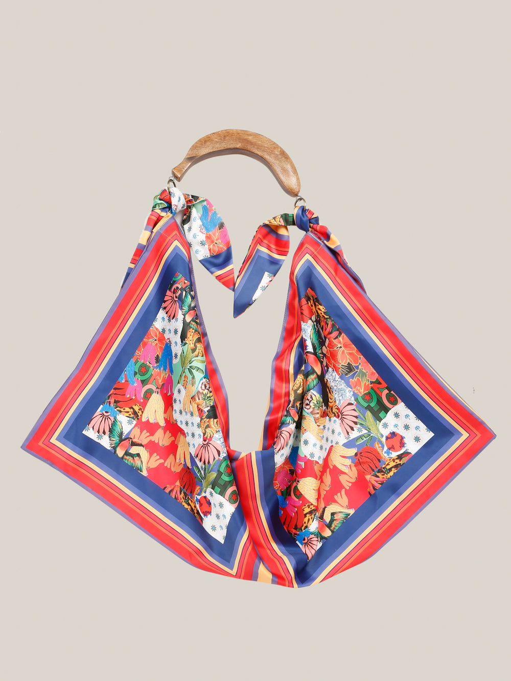 FLAMINGO Satin Bag with Mango wood handle