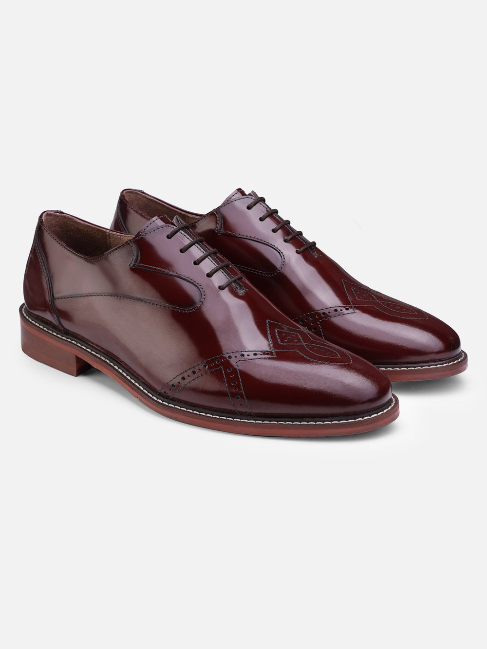 Bespoke Luxe Patent Leather Burgundy Oxfords with Brogue detailing