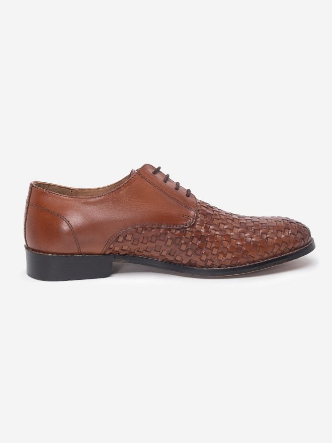 Buy Premium Tan Leather Woven Derby Shoes | Hats Off Accessories