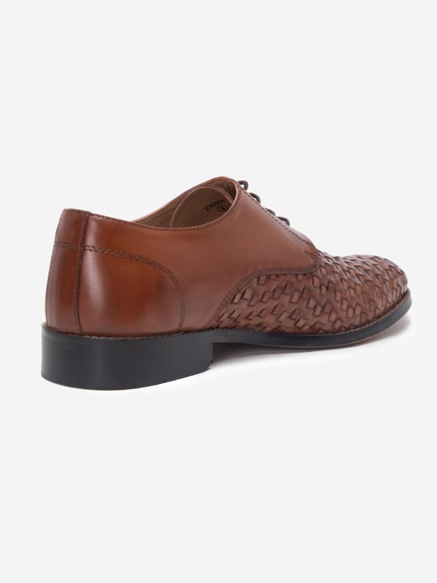 Buy Premium Tan Leather Woven Derby Shoes | Hats Off Accessories