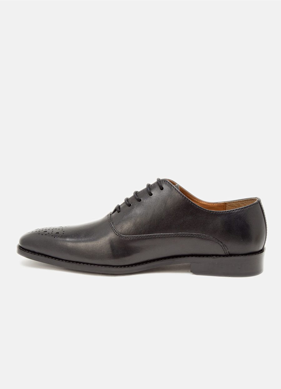 Buy Online Black Leather Oxford Shoes With Brogues Detailing