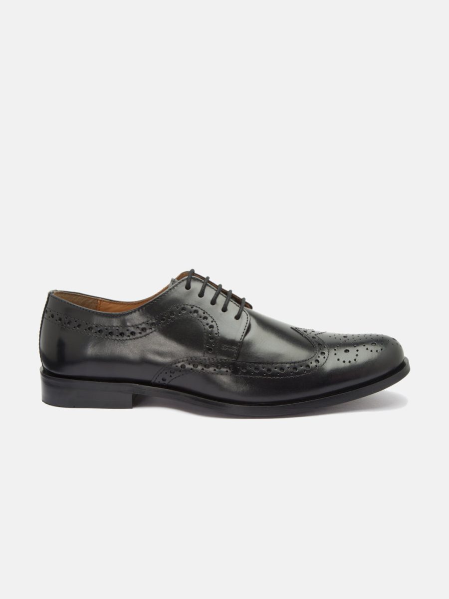 Genuine Leather Black Derby Brogues Shoes for Men's