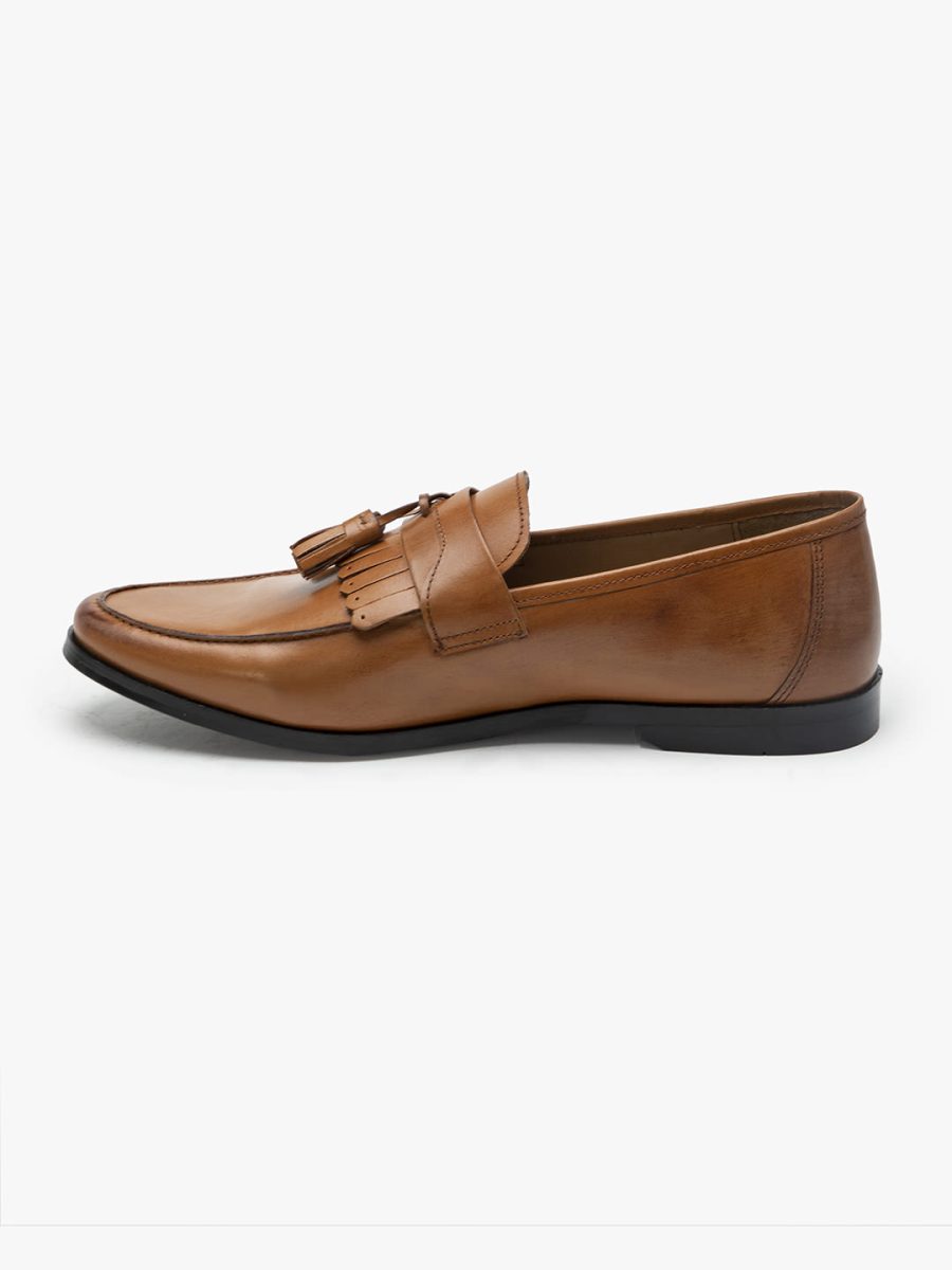 Buy Genuine Leather Tan Loafers with frill | Hats Off Accessories