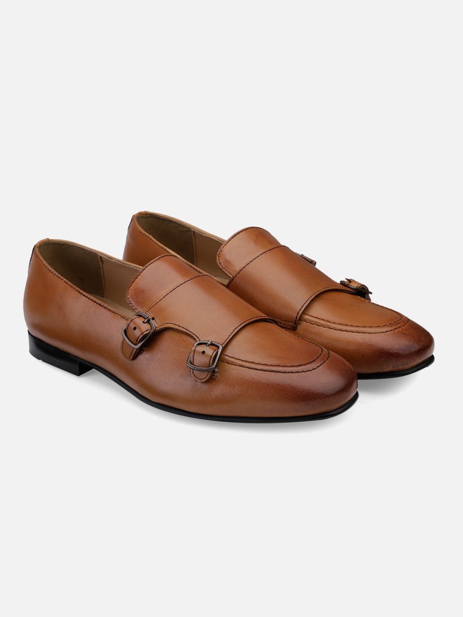 Tan Leather Monk strap Loafers