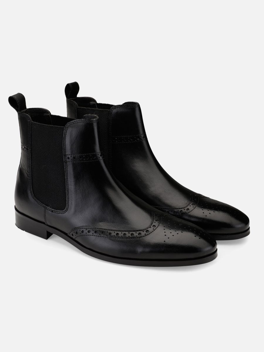 Black Wingtip Chelsea Boots