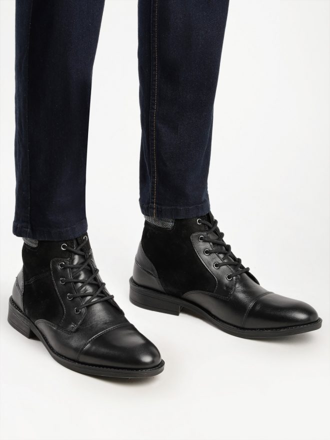 Buy Online Black Leather Toe Cap Ankle Boots for Men at low price
